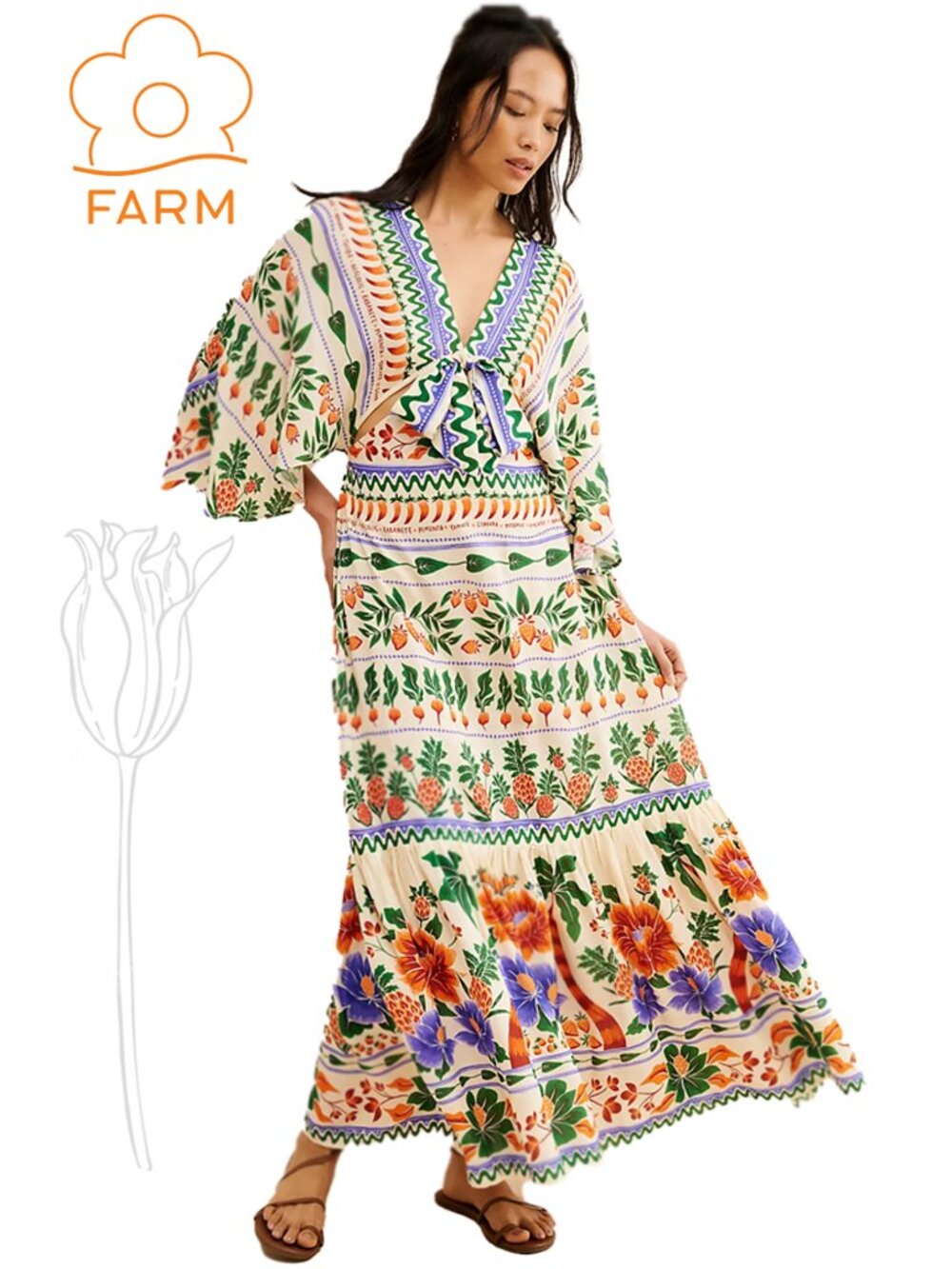 FARM Rio V-Neck Kaftan Maxi Cut-Out Dress